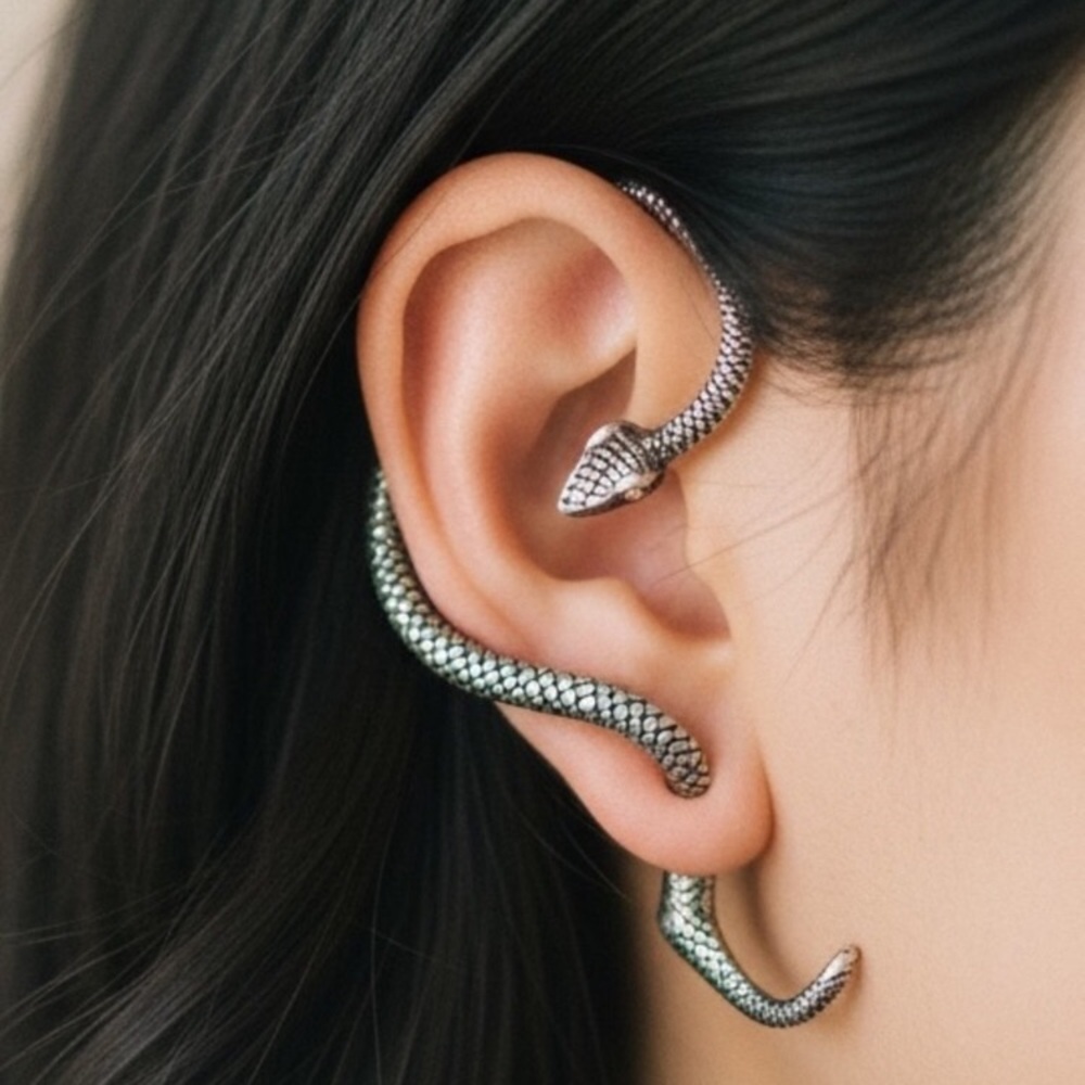 Greek Goddess Wrap-Around Stainless Silver Snake Earring new